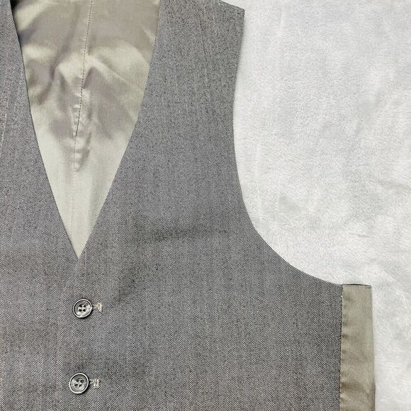 Classic Formal Waistcoat Vest Mens M Gray Herringbone Wool Button Up - Picture 1 of 5